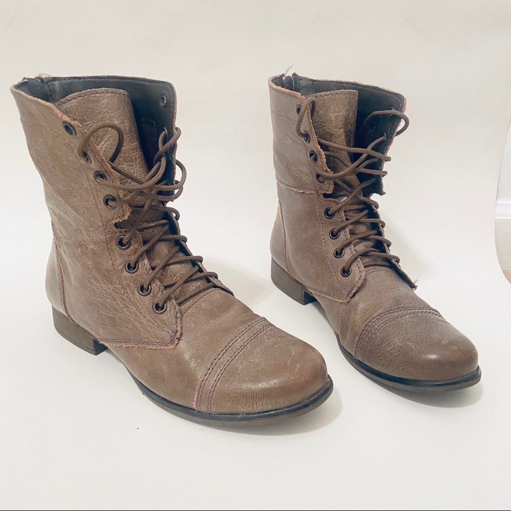 Steve Madden Boots Mid Calf Combat Lace Up Tan 8.5